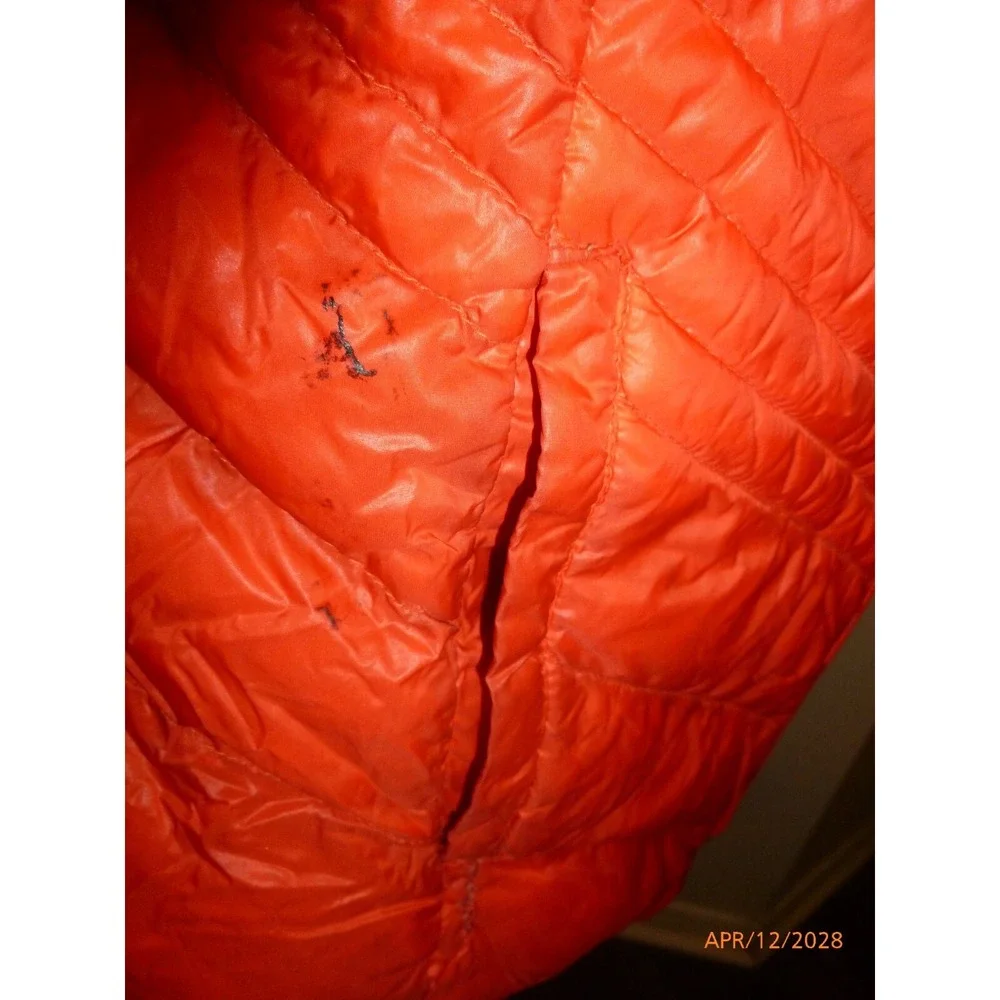 Orange Hooded Puffer‎ Jacket Quilted Full Zip Winter Coat Goose Down Womens